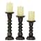 Dark Brown Mango Wood Traditional Ridged Candle Holder Set